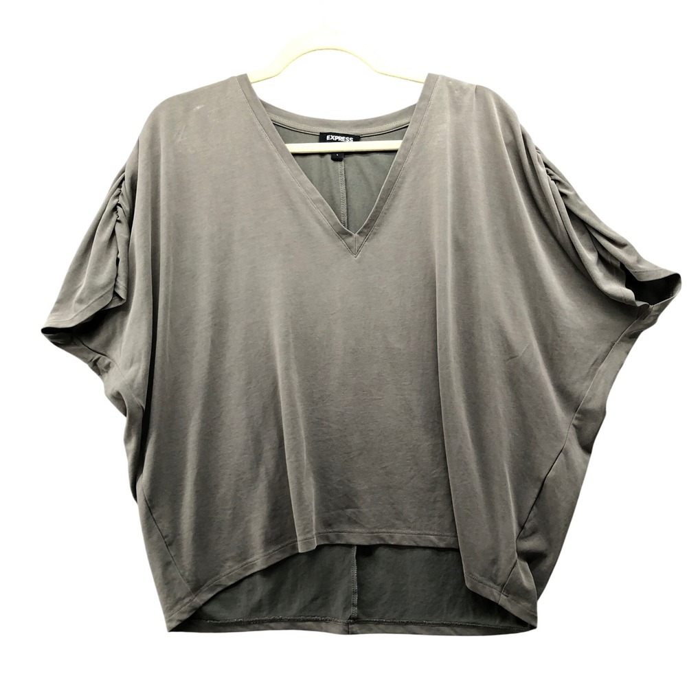 Express Short Dolman Sleeve V-Neck Top Womens L Olive Green T-Shirt Jersey